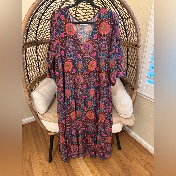 Natural Life Charlotte Flowy Floral Midi Dress Medium - Picture 2 of 4